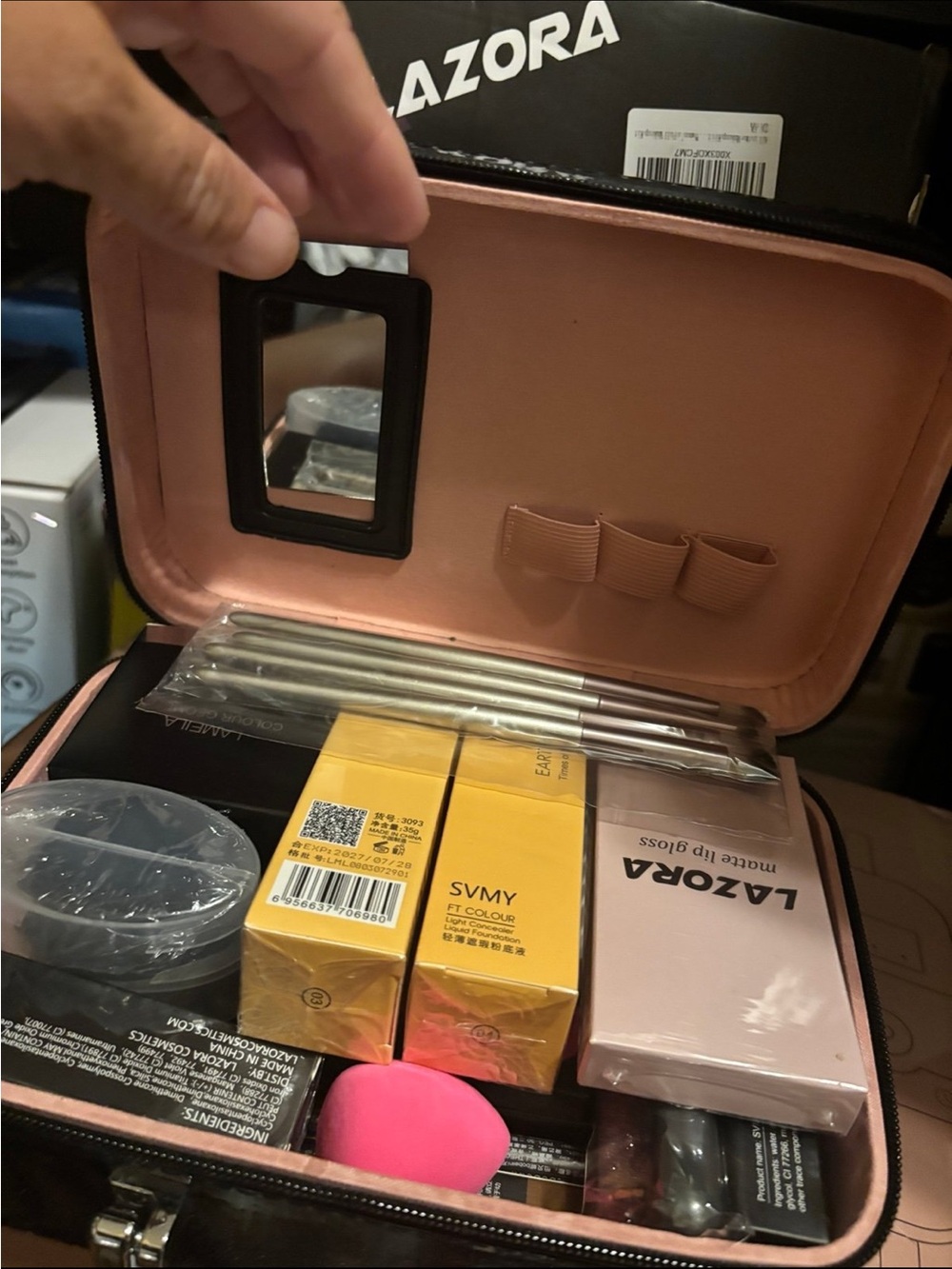 LAZORA Pink Travel Makeup Case with Brushes & Tools